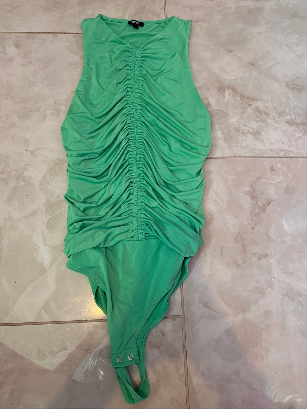 Express Green Ruched Sleeveless Bodysuit